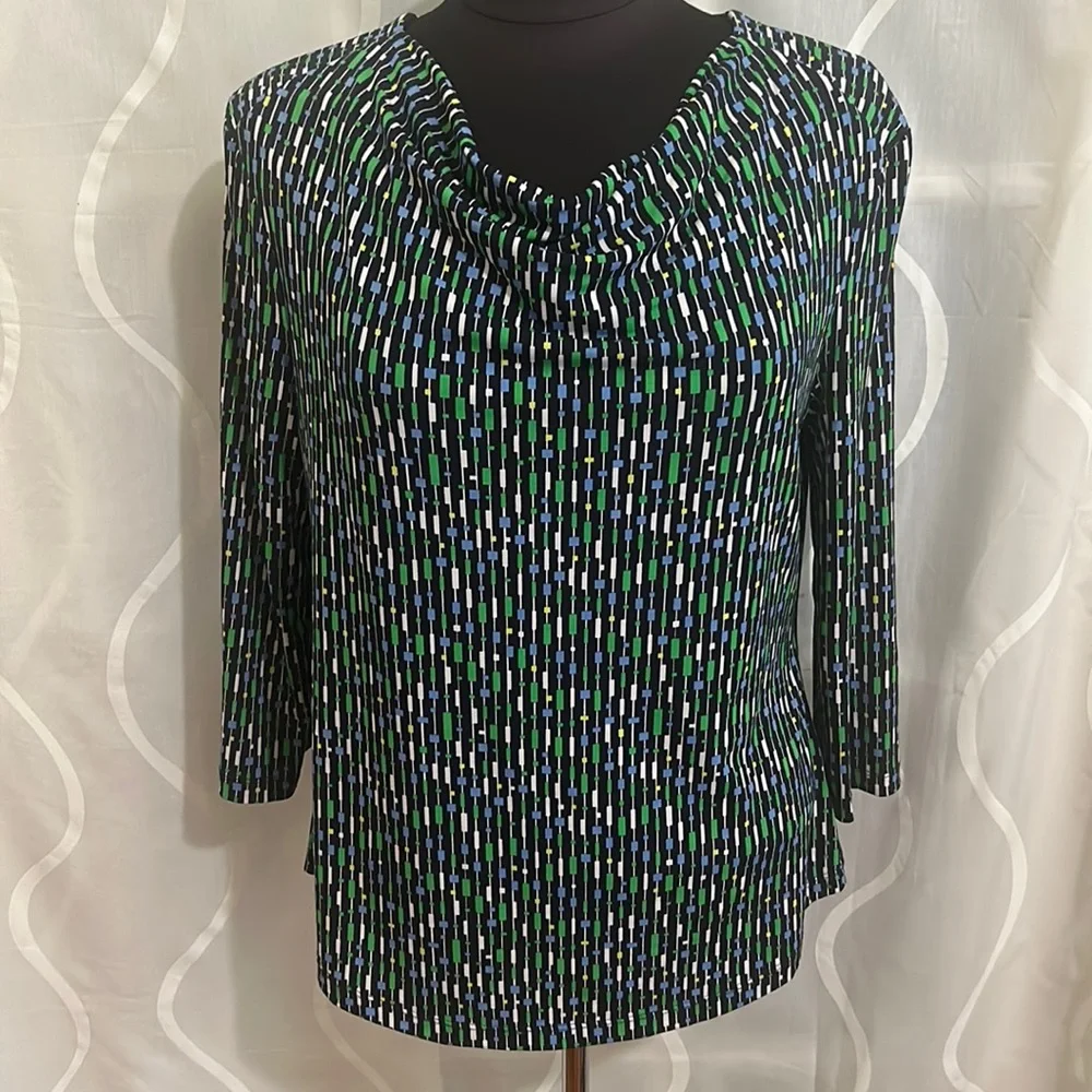 Liz Claiborne, Colorful Print, 3/4 Sleeve Top, Size LP - Picture 1 of 7